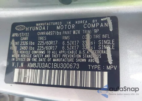 2011 Hyundai Tucson Gls z USA, uszkodzony, nr VIN KM8JU3AC1BU300673